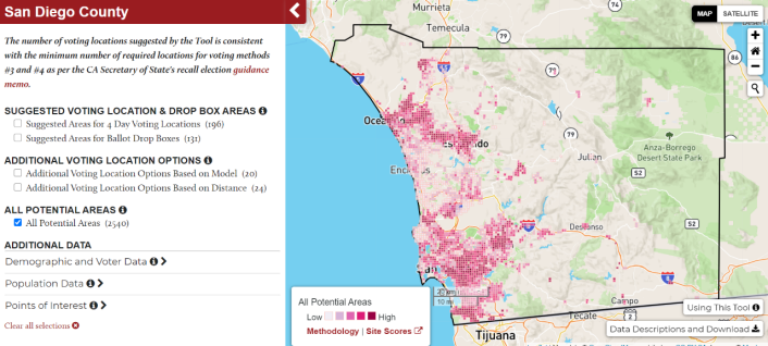 Map of San Diego County voting locations