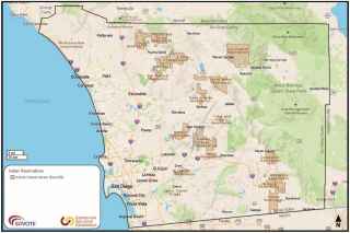 Image of a map of San Diego County showing geographically isolated populations, specifically Indian Reservations. 