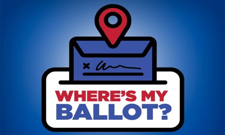 Location marker above a ballot being dropped into ballot box