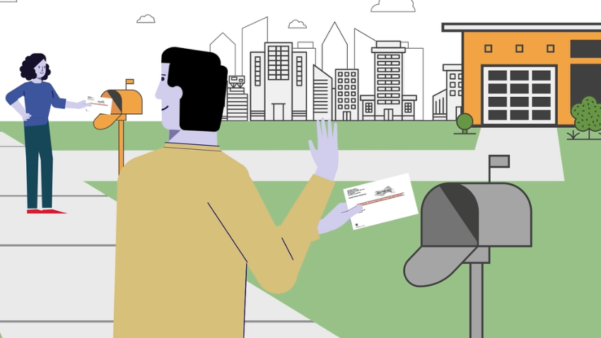Voters in a neighborhood placing ballots in their mailboxes