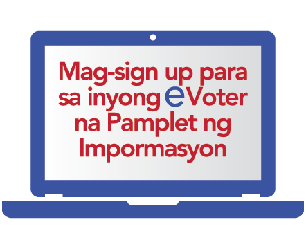 Computer showing the words "Sign up for your eVoter Information Pamphlet" on the screen